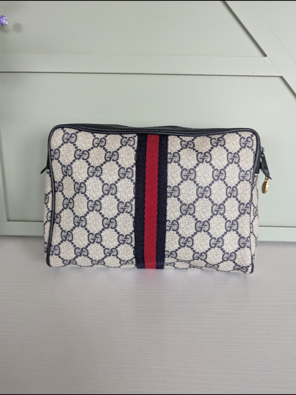 Gucci Ophidia GG Canvas Cosmetic Pouch in Navy/Red - Picture 4 of 15